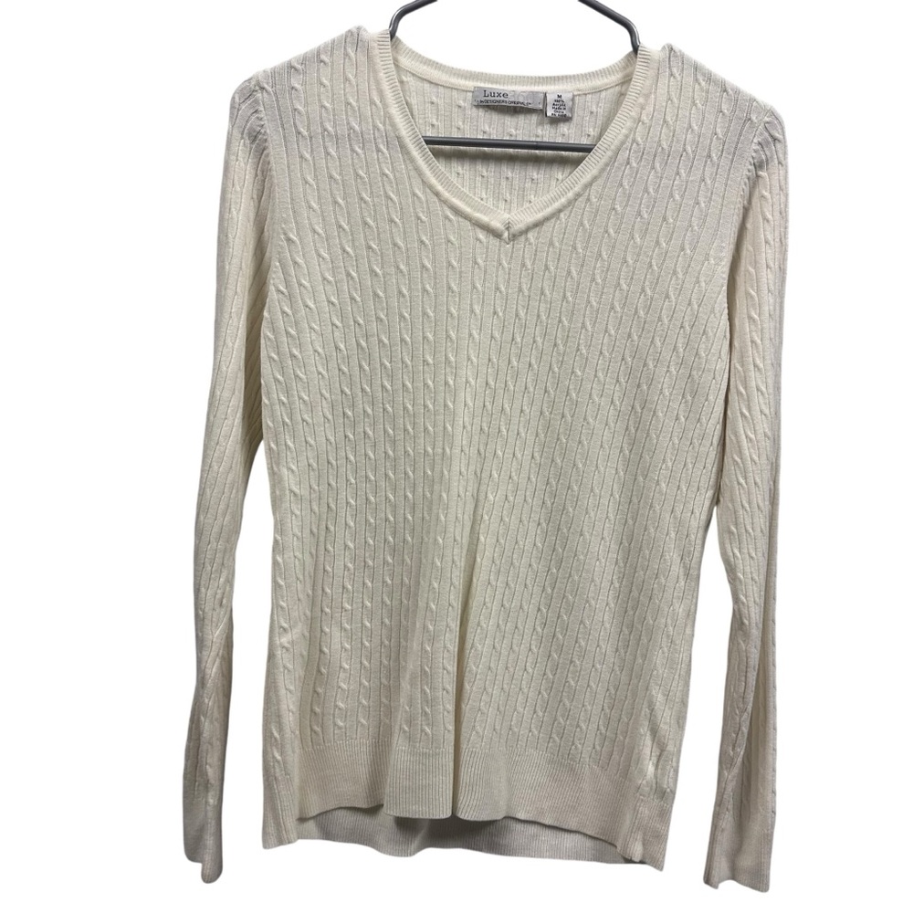 Luxe 360 by Designers Originals Cream V Neck Acrylic Knit Sweater Womens Medium